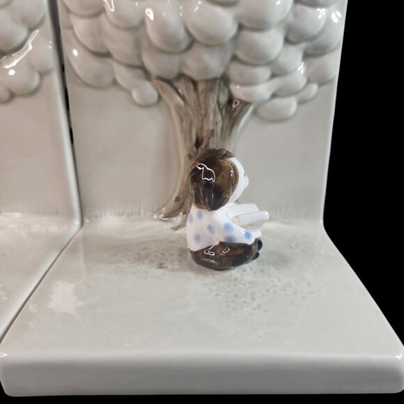 Fitz & Floyd Boy & Girl Reading Book Under Tree Bookends Japan Vintage 1976 - Picture 6 of 15